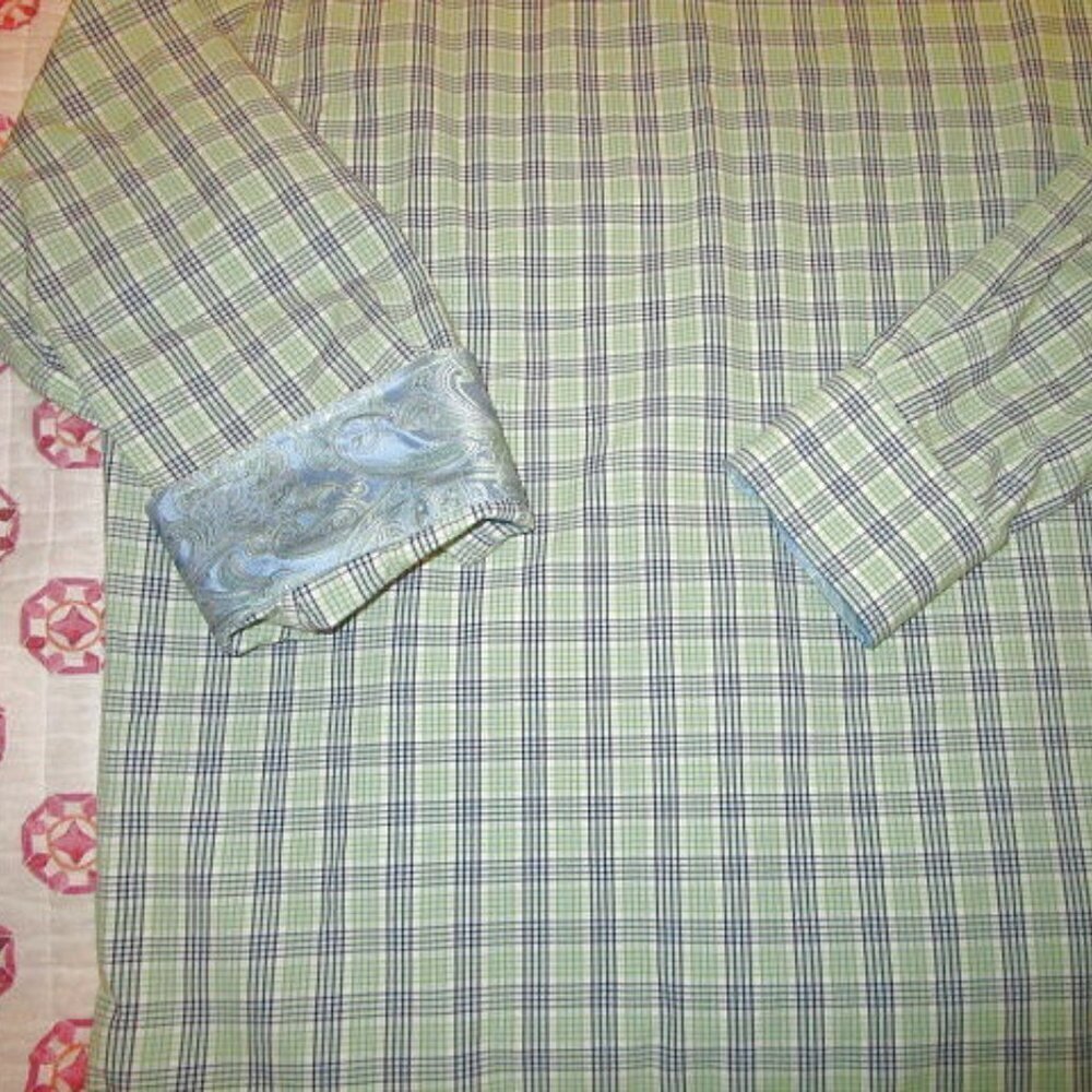 Bristol & Bull Cotton Button Up Shirt Mens L Long Sleeves Plaid Flip Cuff NEW